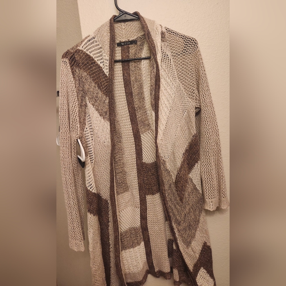 NIC+ZOE Beige and Brown Knit Cardigan
